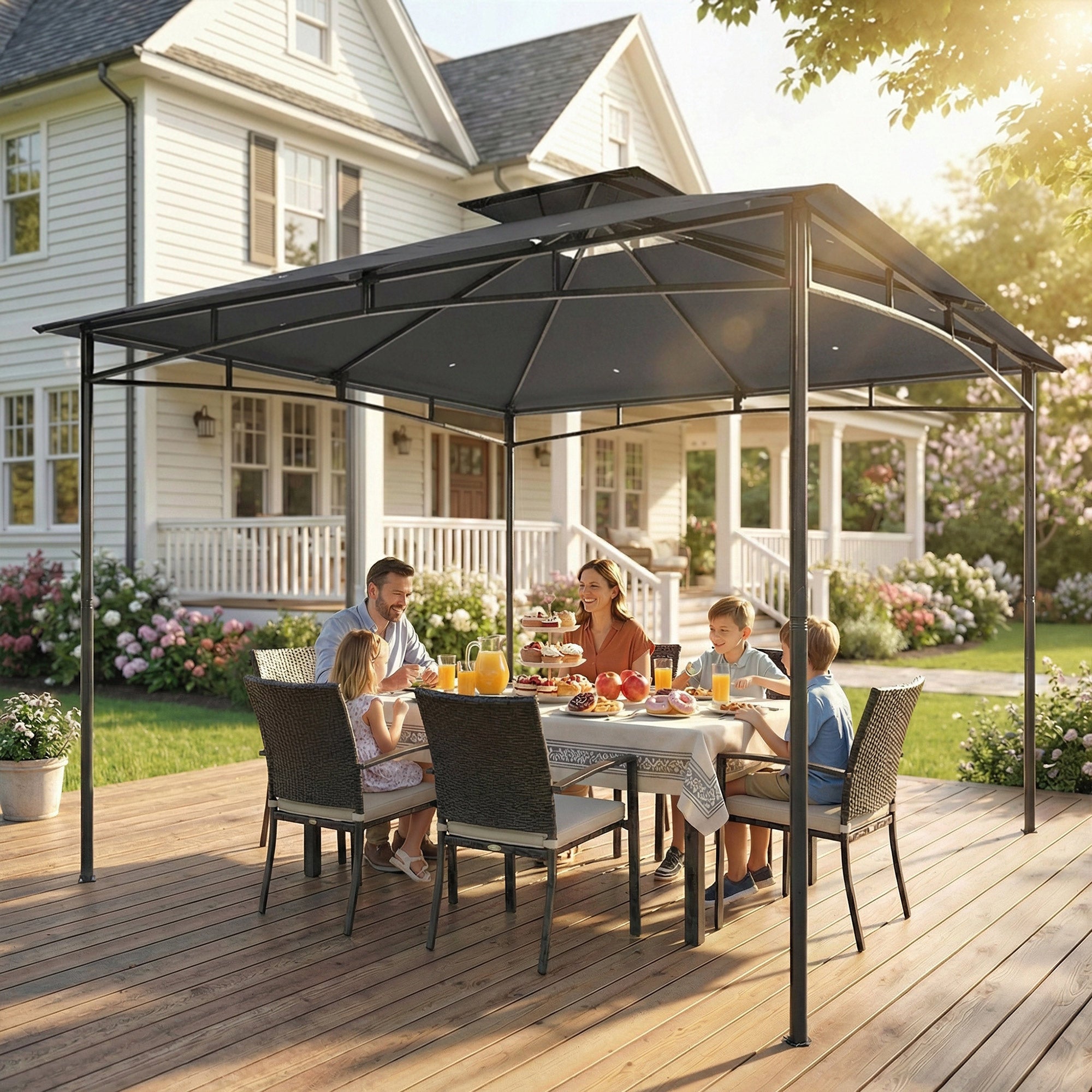 Gazebo da Giardino 3x3 m Impermeabile con Tetto Retrattile