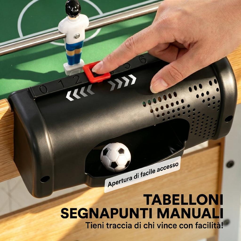 Calcio Balilla con 22 Giocatori, Palline e Segnapunti Manuale, Rovere e Giallo