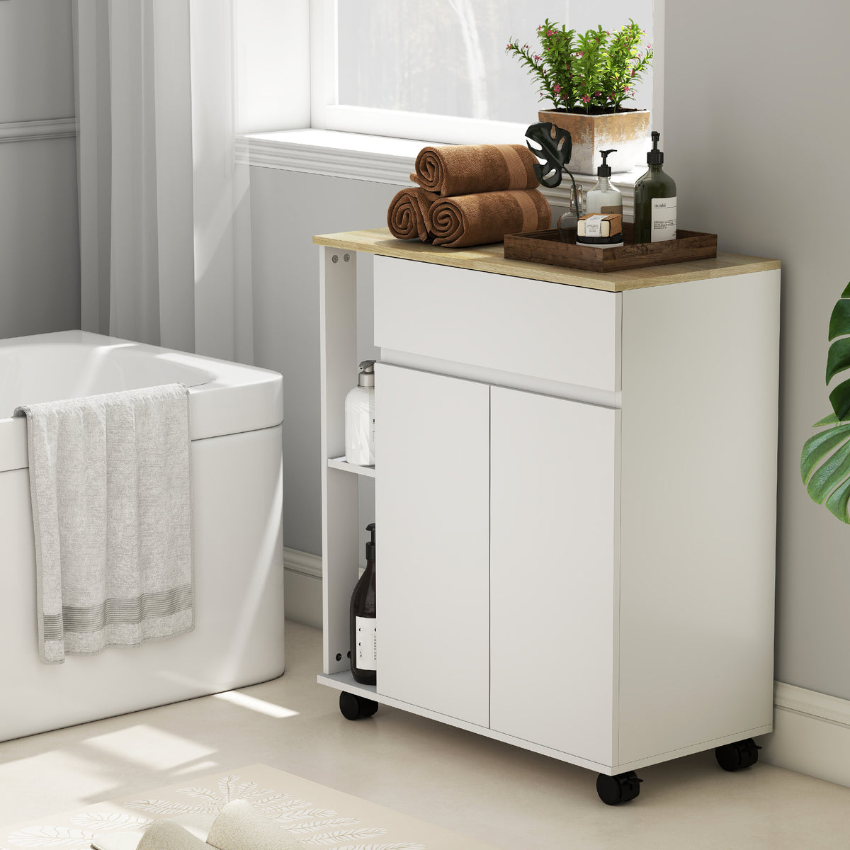 Carrello da Cucina Bianco e Rovere con Cassetto
