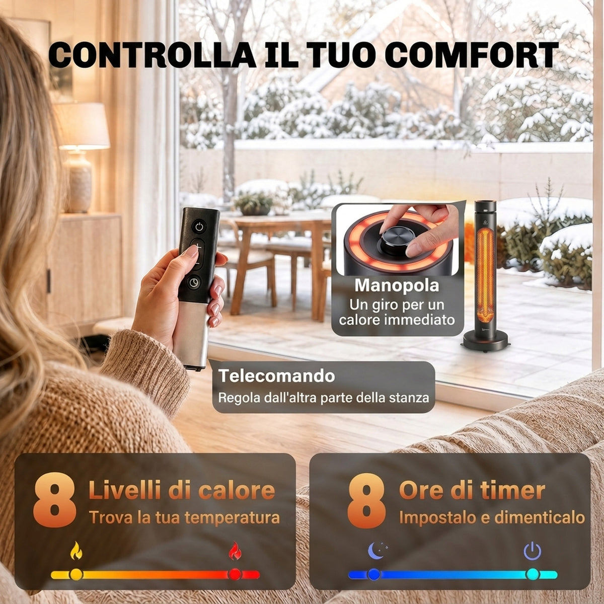 Stufa Elettrica a Infrarossi Oscillante 2000W