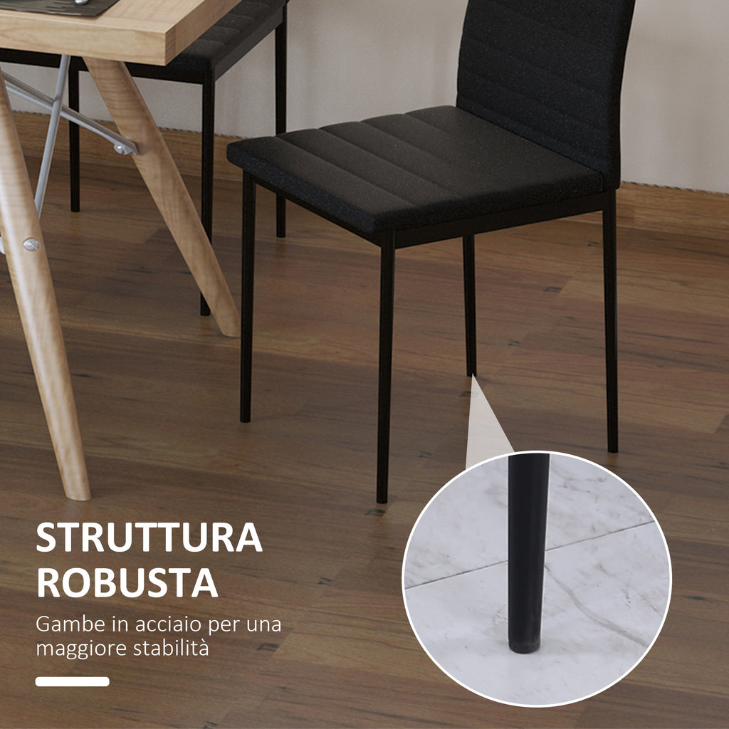Set 4 Sedie Imbottite Nere Moderne in Metallo e Tessuto