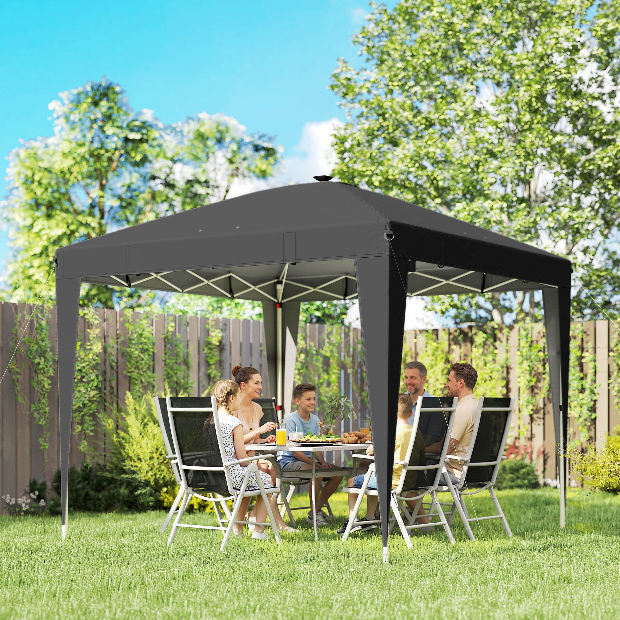 Gazebo Pop-Up Pieghevole 3x3 m con Luce LED, USB e Altezza Regolabile