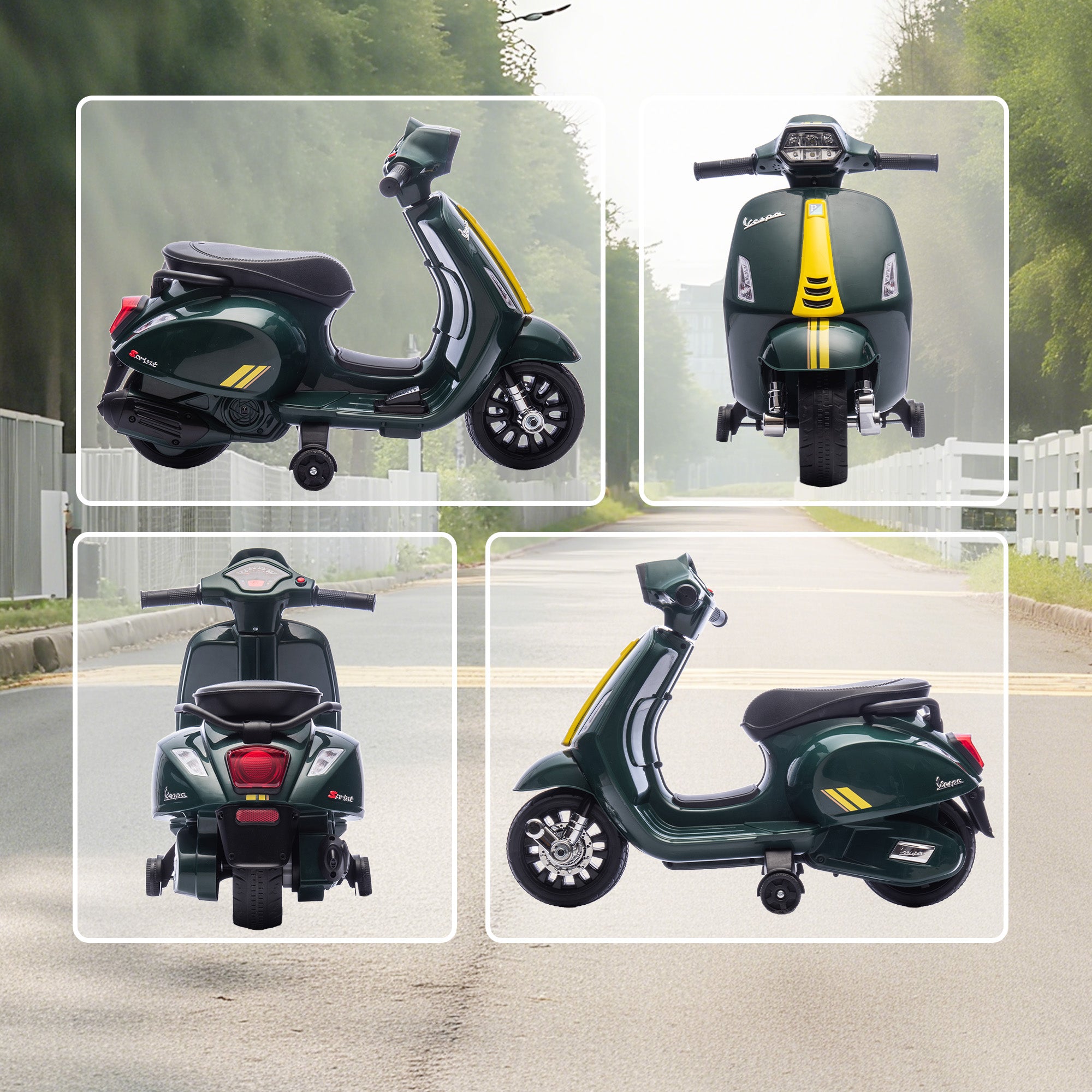Moto Elettrica Vespa con Licenza Ufficiale 6V per Bambini 2-6 Anni Verde Scuro