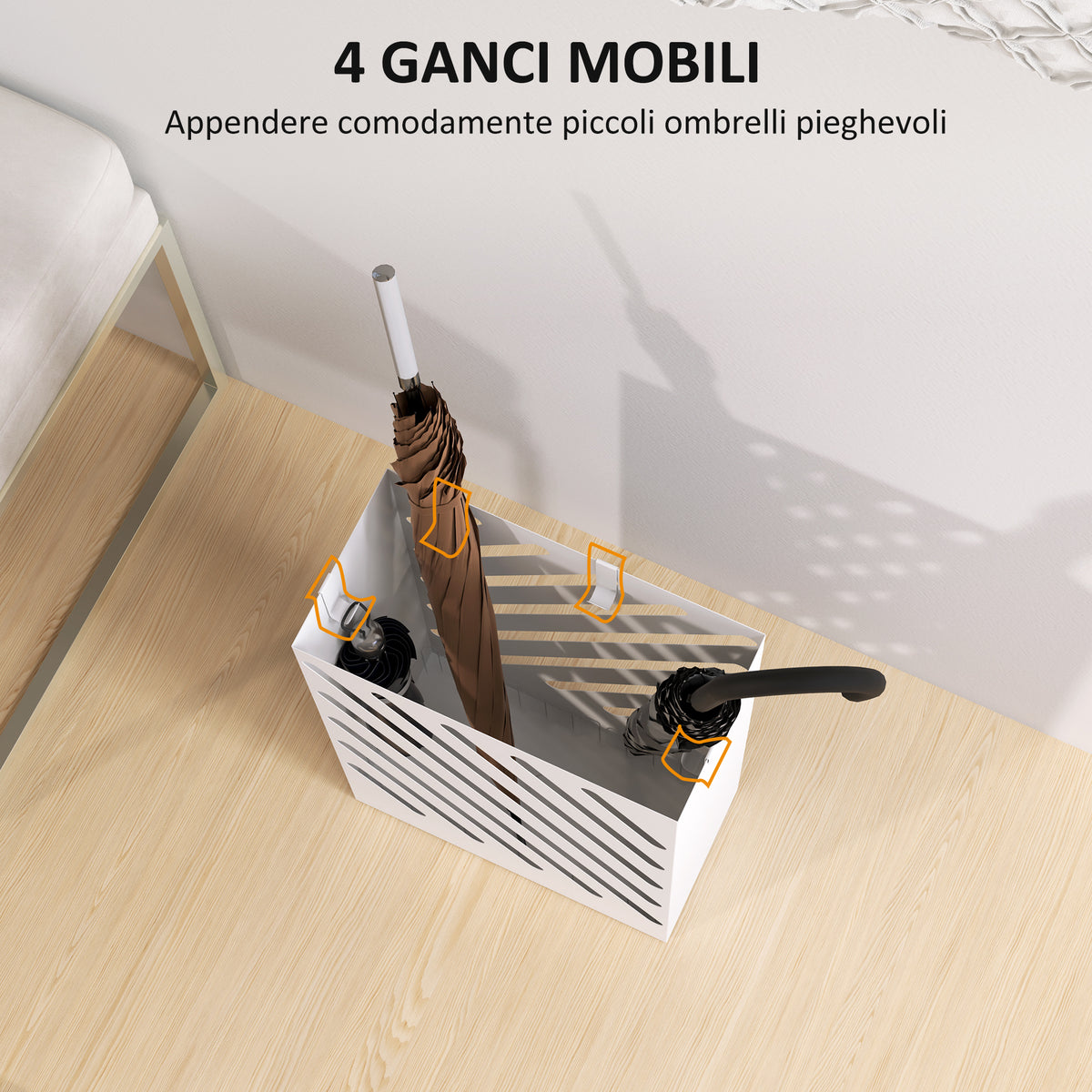 Portaombrelli di Design Bianco con 4 Ganci
