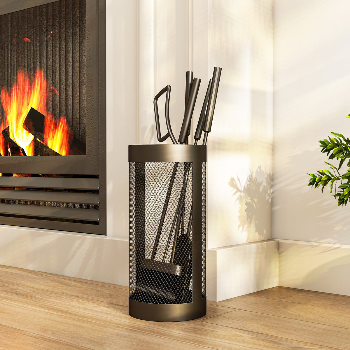 Set Utensili per Camino 5 Pezzi in Metallo con Supporto