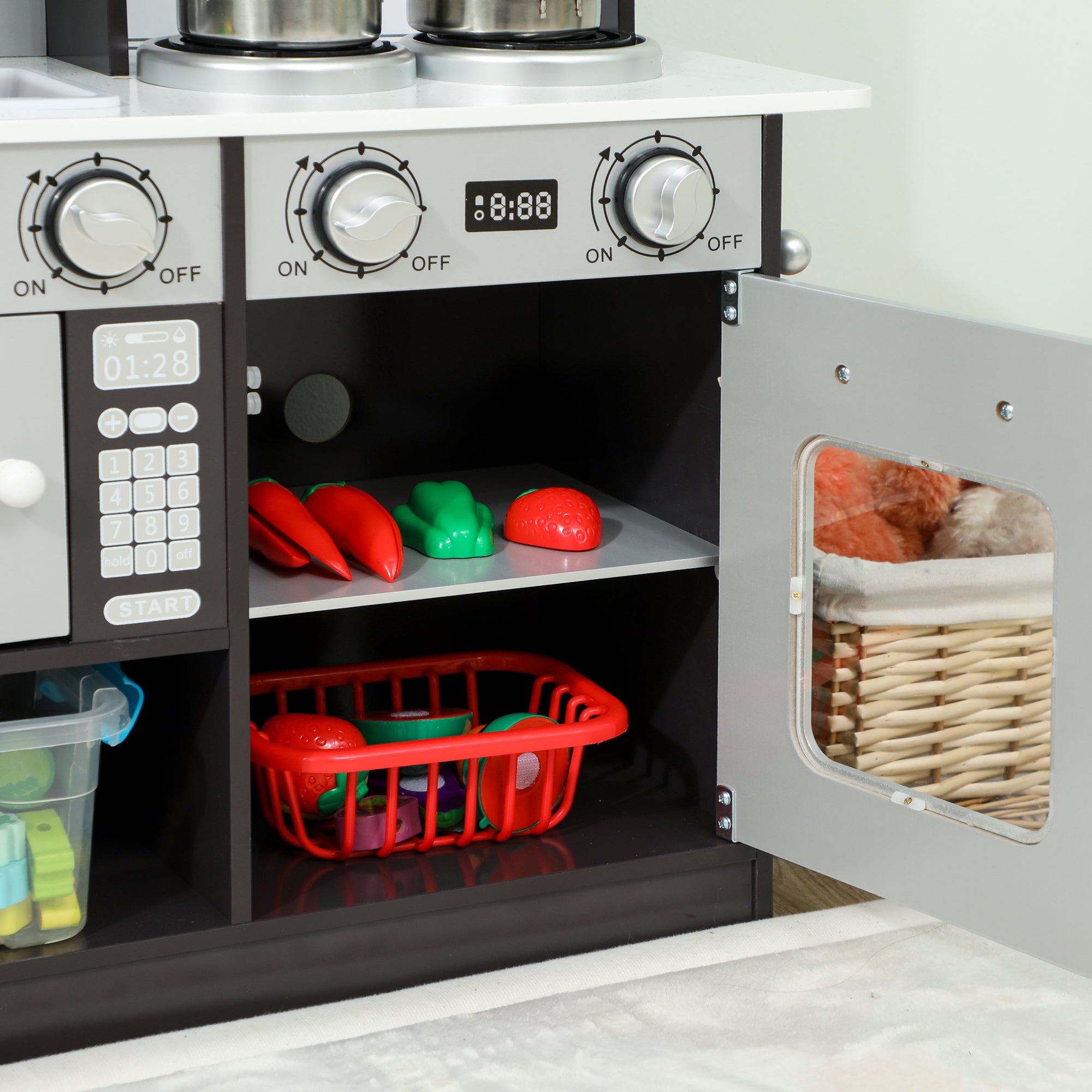 Cucina Giocattolo in Legno per Bambini con Frigo, Lavandino e Accessori