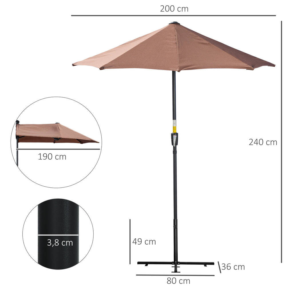 Ombrellone da Balcone Mezzaluna 2 m con Manovella e Base Inclusa