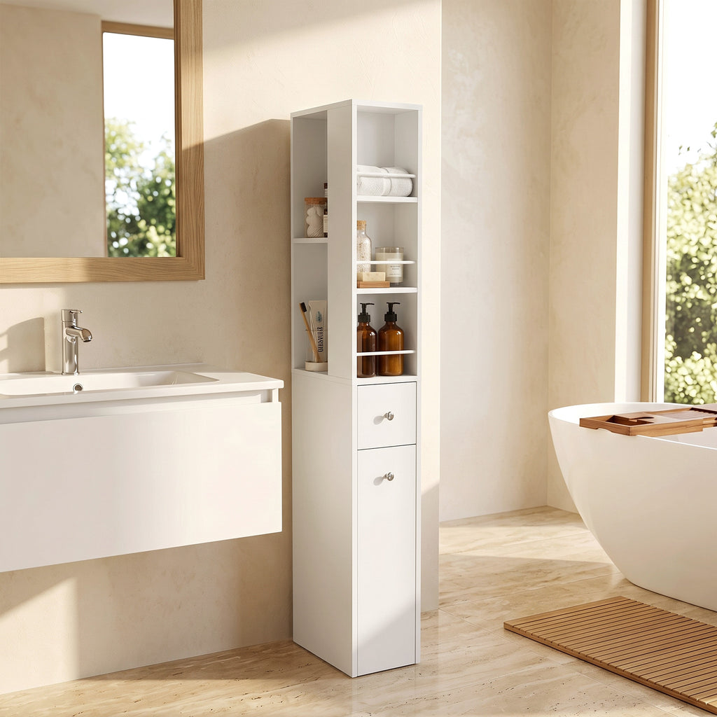 Mobile Bagno Alto Slim Bianco con 2 Cassetti