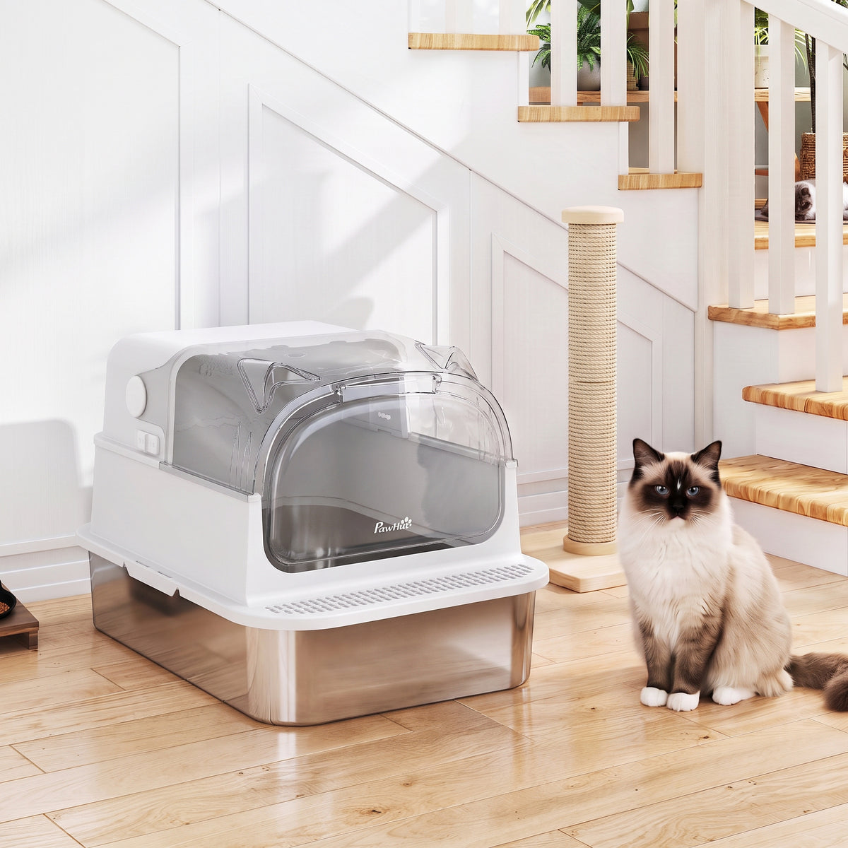 Lettiera Gatto XL 90L in Acciaio Inox con Coperchio