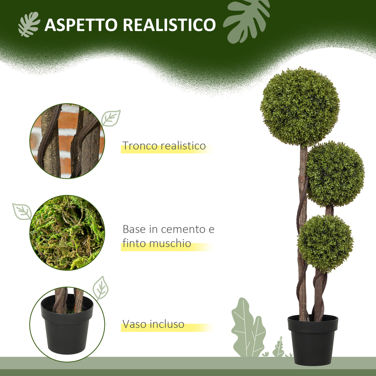 Pianta Artificiale di Bosso a 3 Sfere da 115 cm