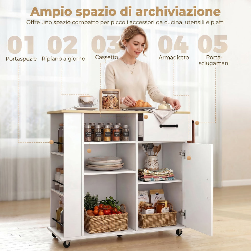 Mobile Cucina Bianco con Cassetto e Ripiano Regolabile