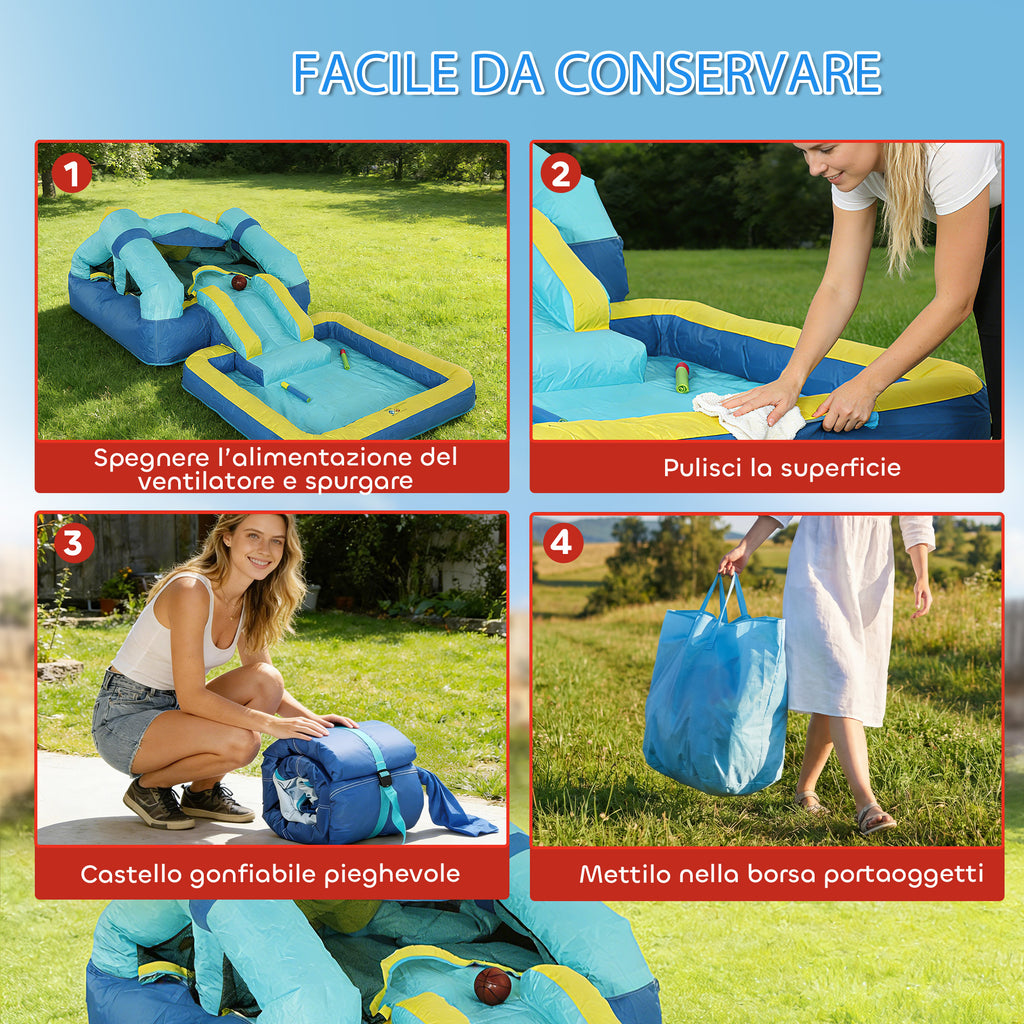 Castello Gonfiabile per Bambini con Scivolo, Trampolino, Piscina e Canestro
