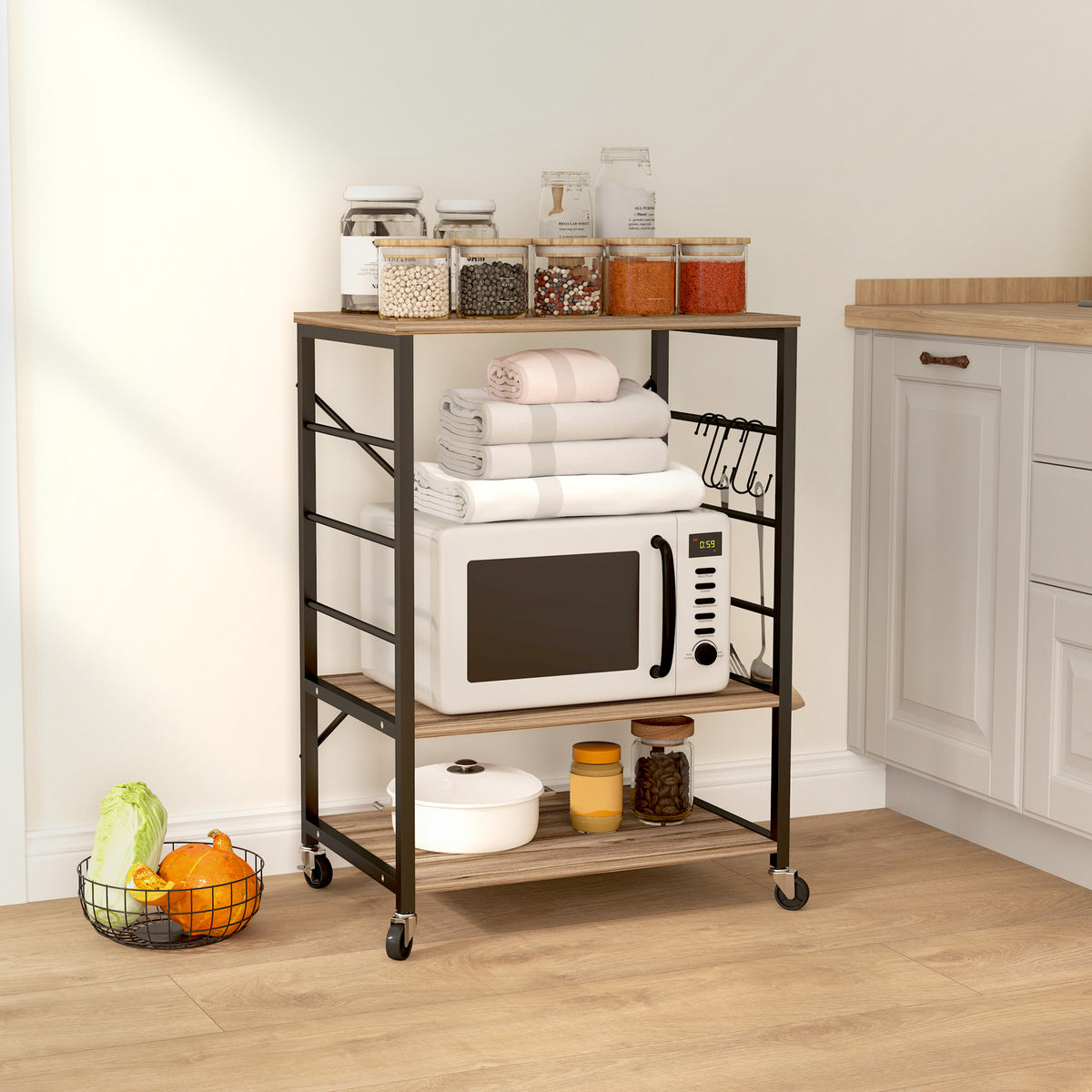 Scaffale da Cucina Industriale con Ruote e 4 Ganci