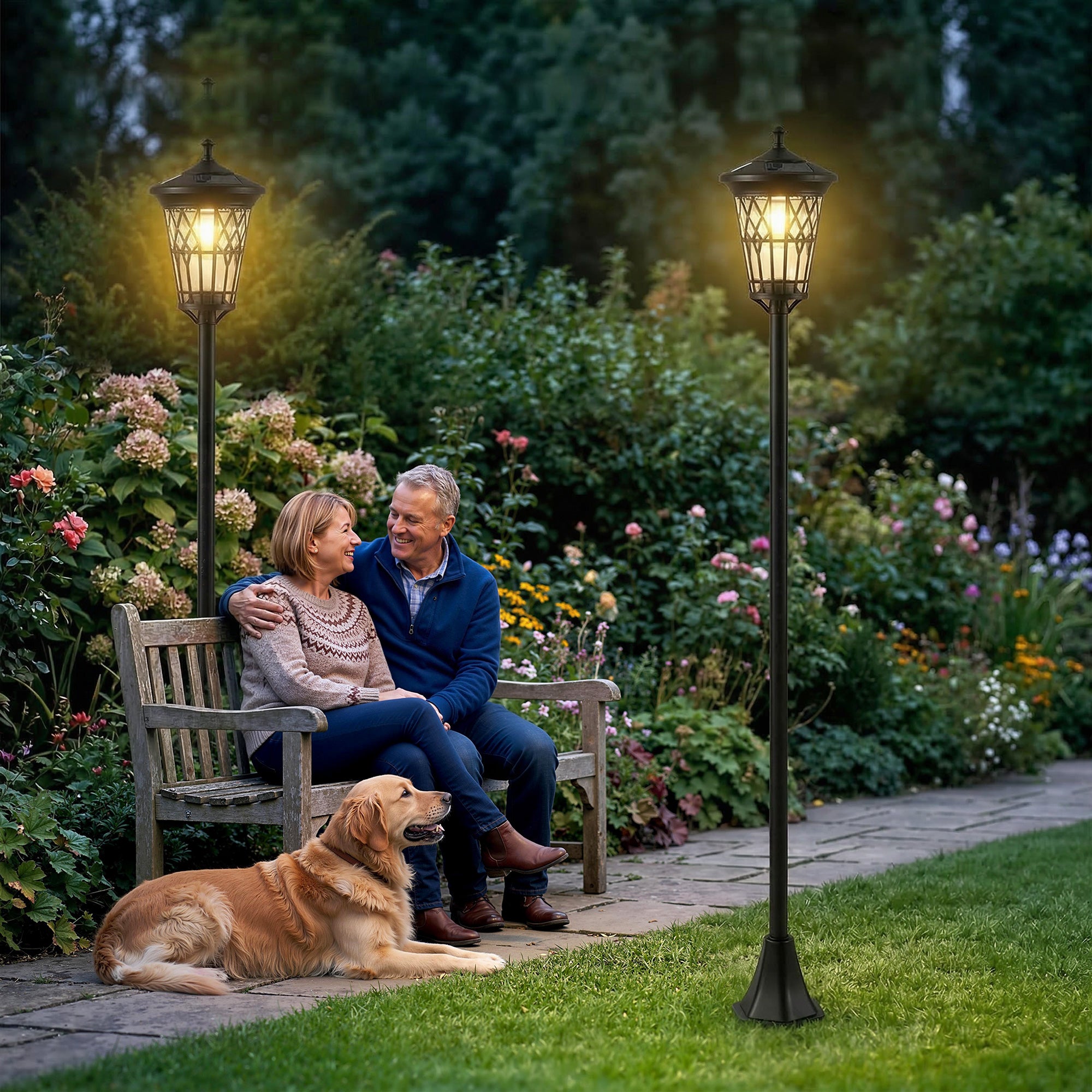 Set 2 Lampioni Solari da Giardino con 2 LED e Accensione Automatica