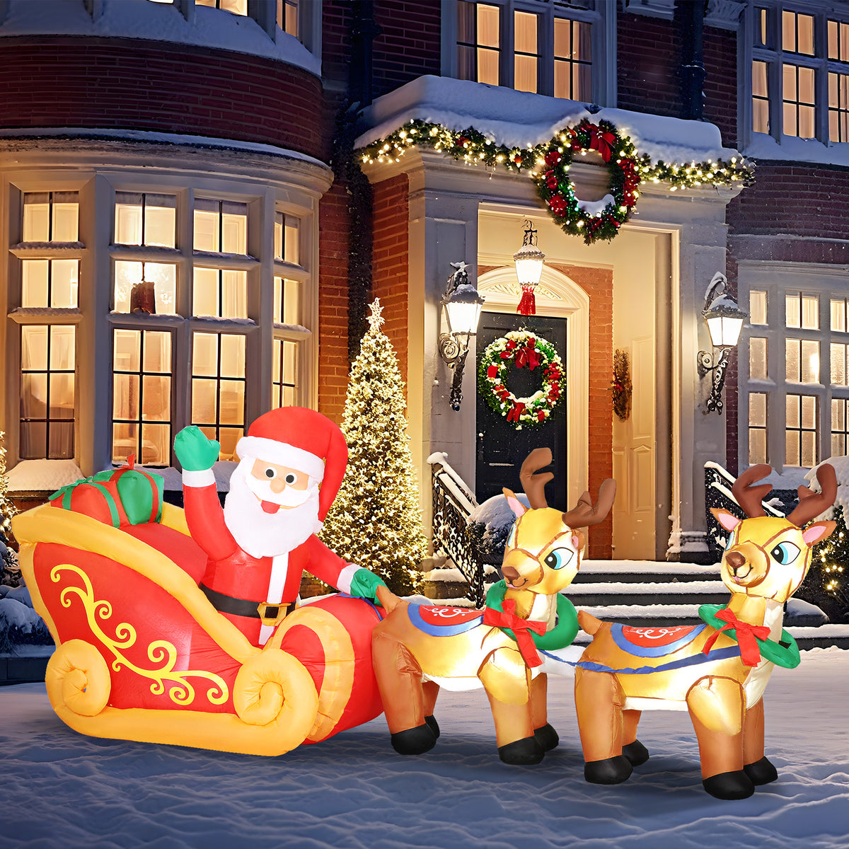Babbo Natale Gonfiabile con Slitta e Renne 2,4 m