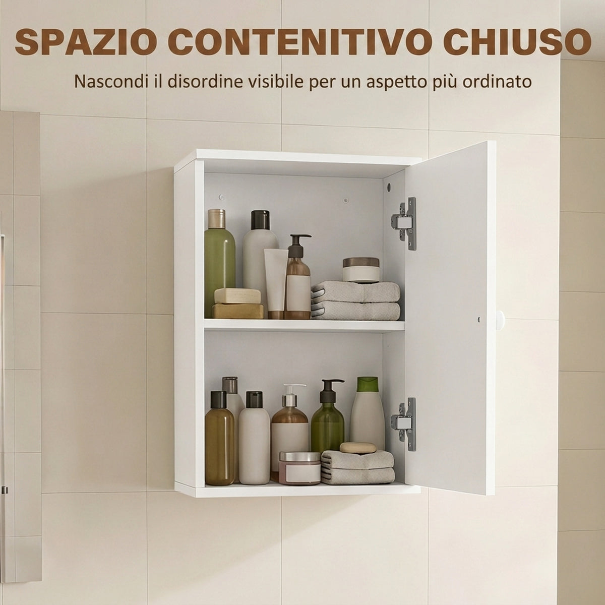 Mobiletto Bagno Sopra WC Bianco con Ripiano e Anta