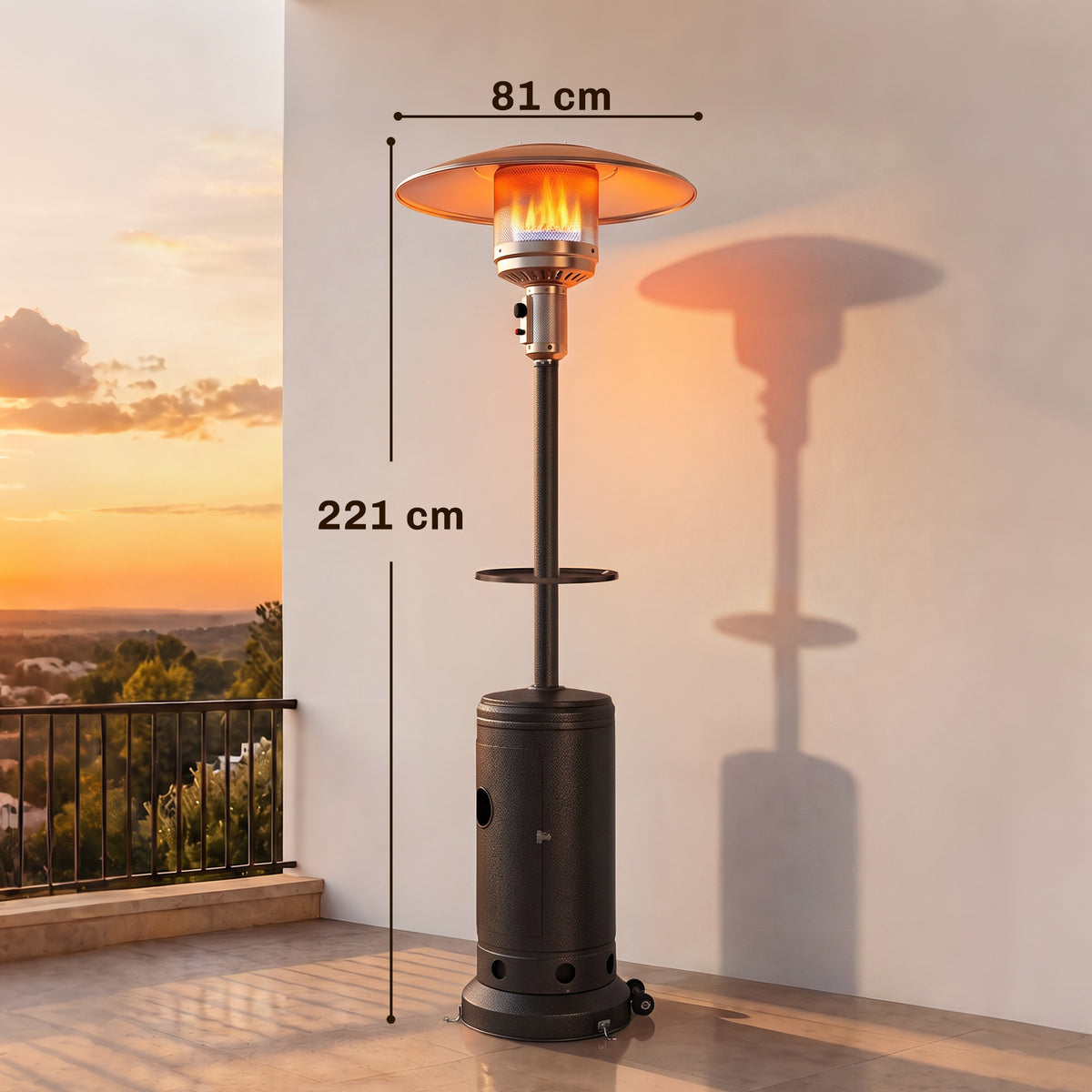 Fungo Riscaldante a Gas 13 kW con Ruote e Tavolino