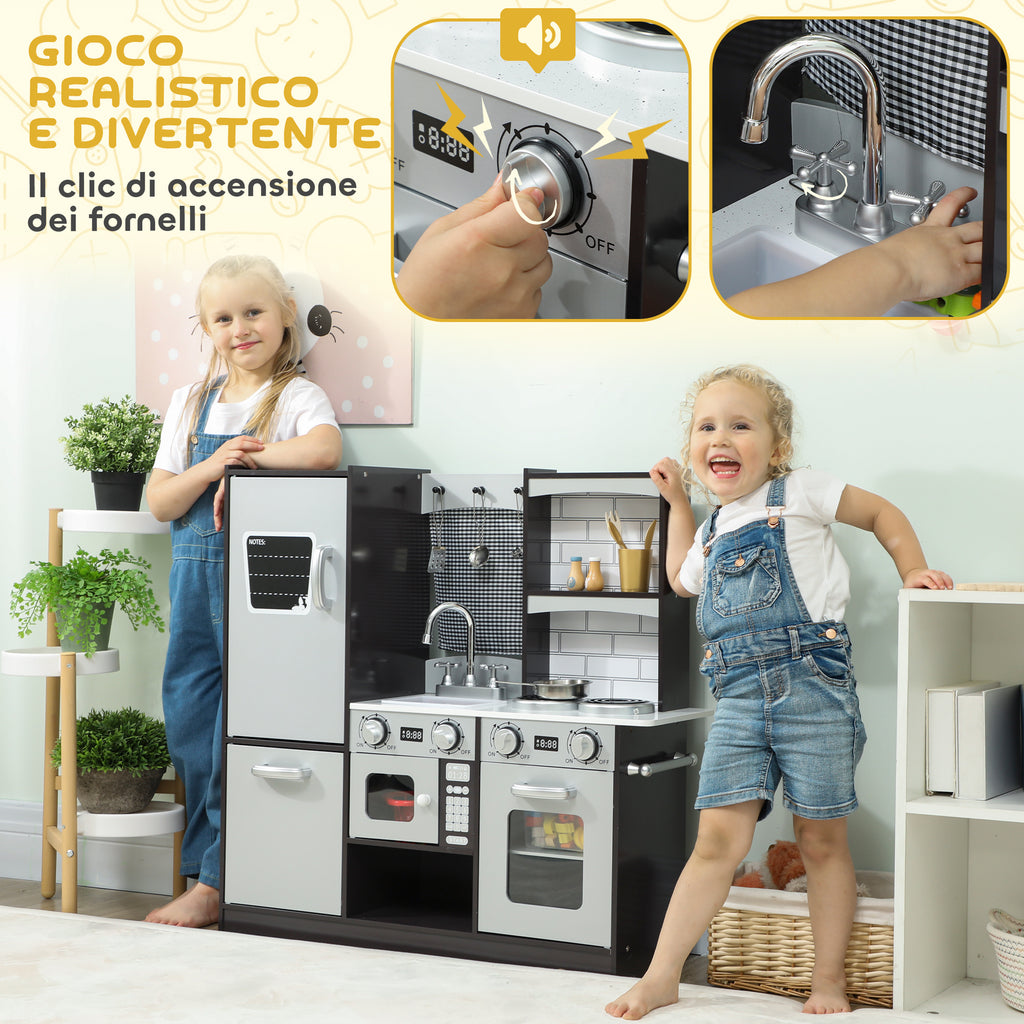 Cucina Giocattolo in Legno per Bambini con Frigo, Lavandino e Accessori