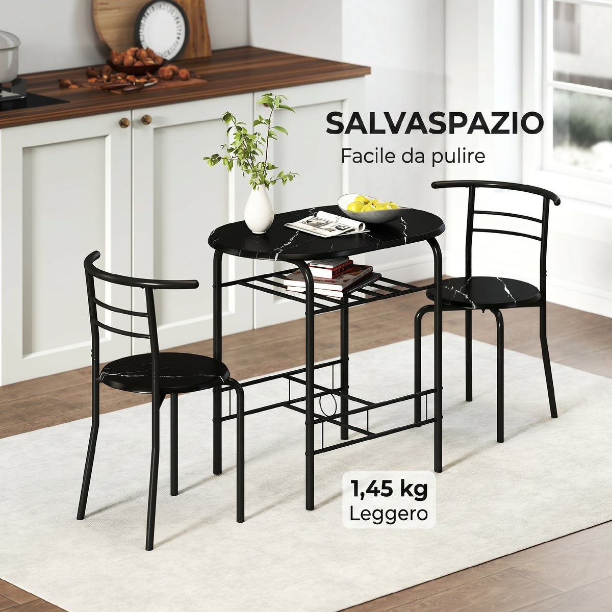 Set Tavolo e 2 Sedie Salvaspazio per Cucina e Balcone