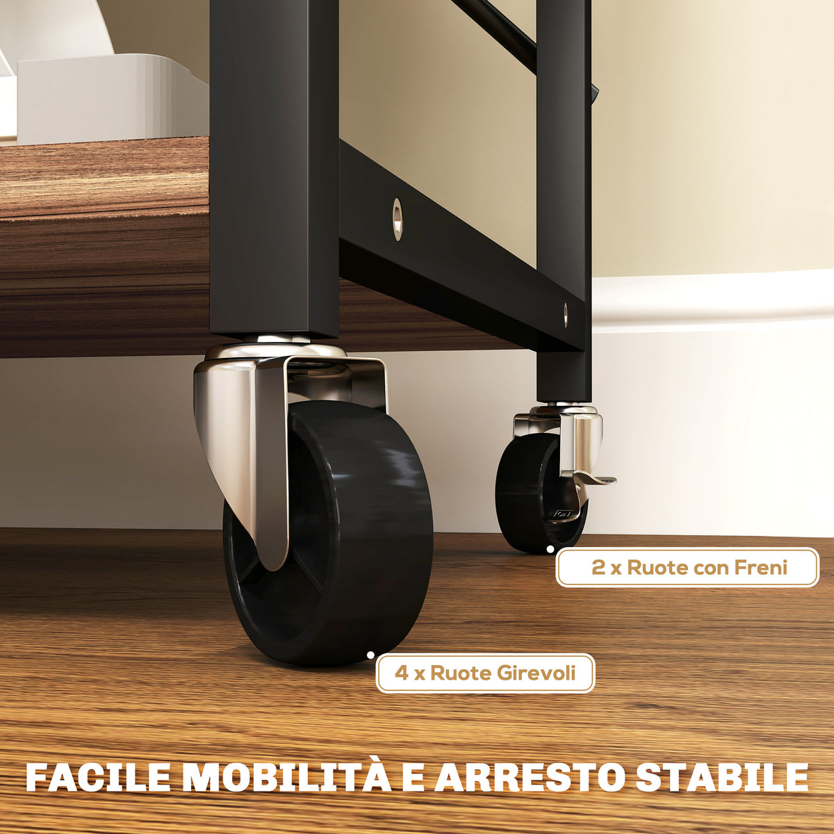 Scaffale da Cucina Industriale con Ruote e 4 Ganci