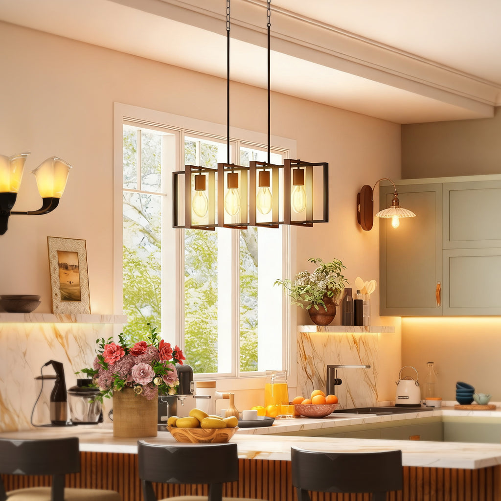 Lampadario Rustico Nero e Marrone a 4 Cornici