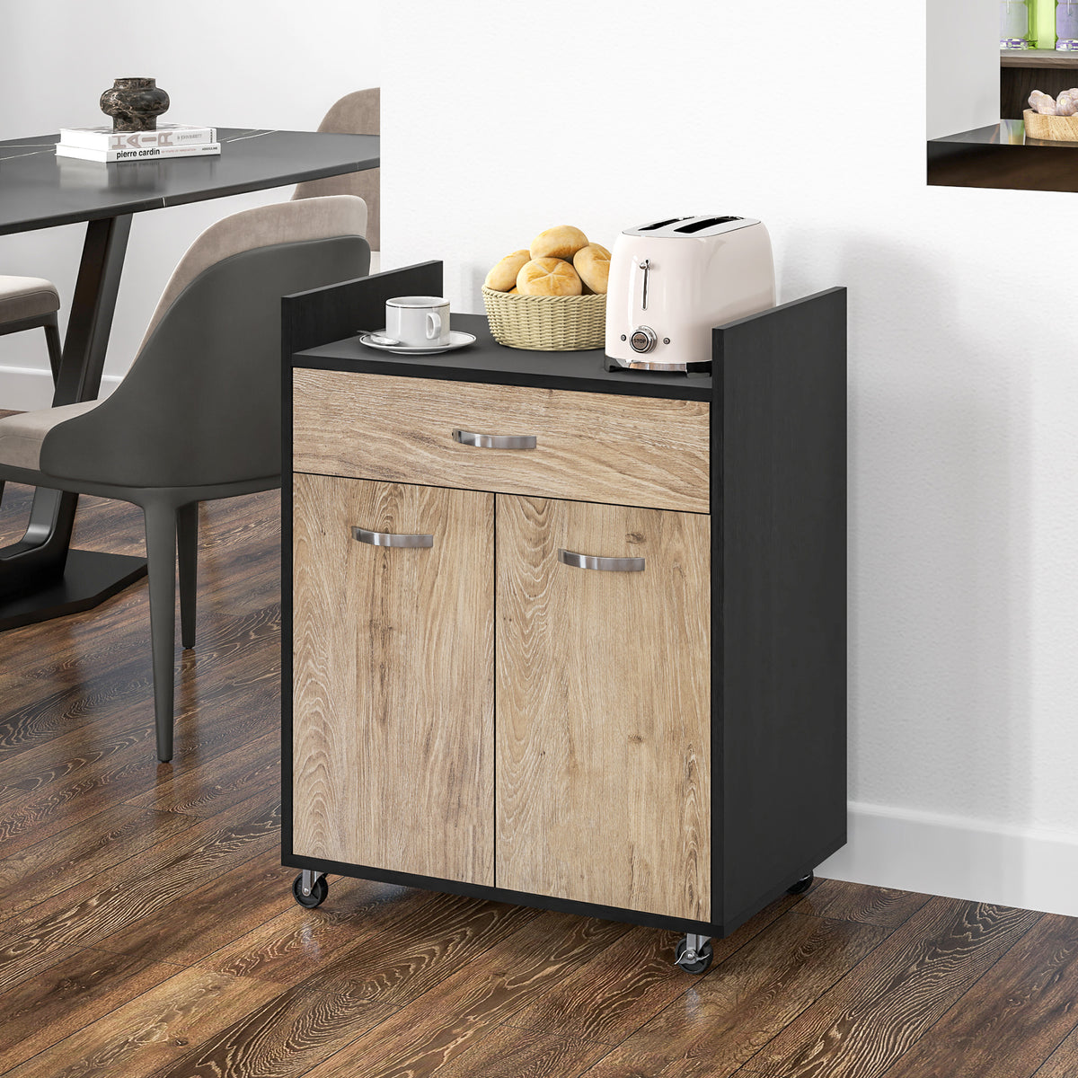Carrello da Cucina Nero con Cassetto e Armadietto