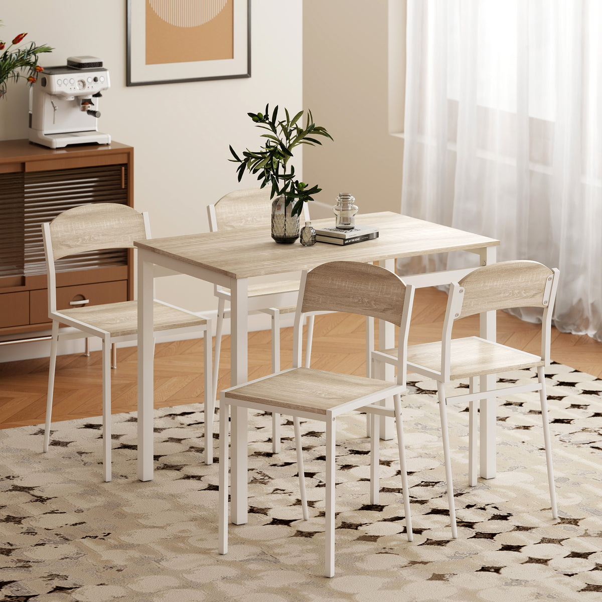 Set da Pranzo con Tavolo e 4 Sedie Bianchi