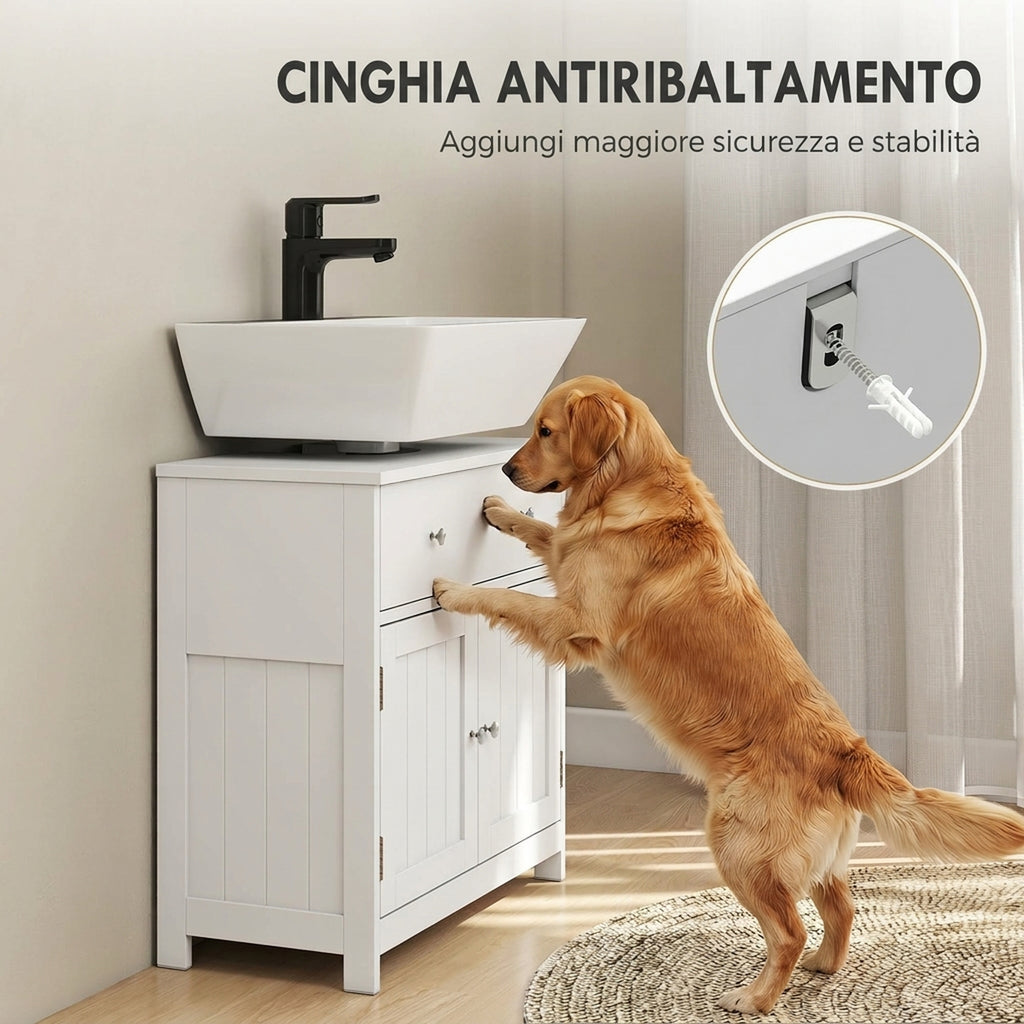 Mobiletto Sottolavabo Bianco con Cassetto e Armadietto