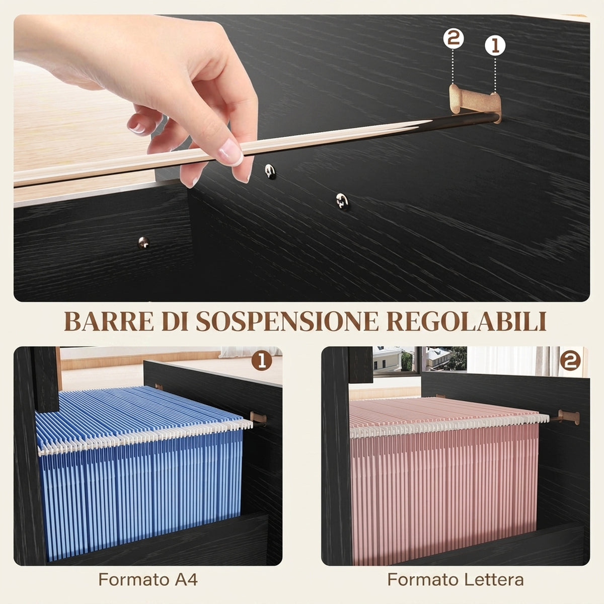 Cassettiera da Ufficio con 4 Cassetti e Serrature