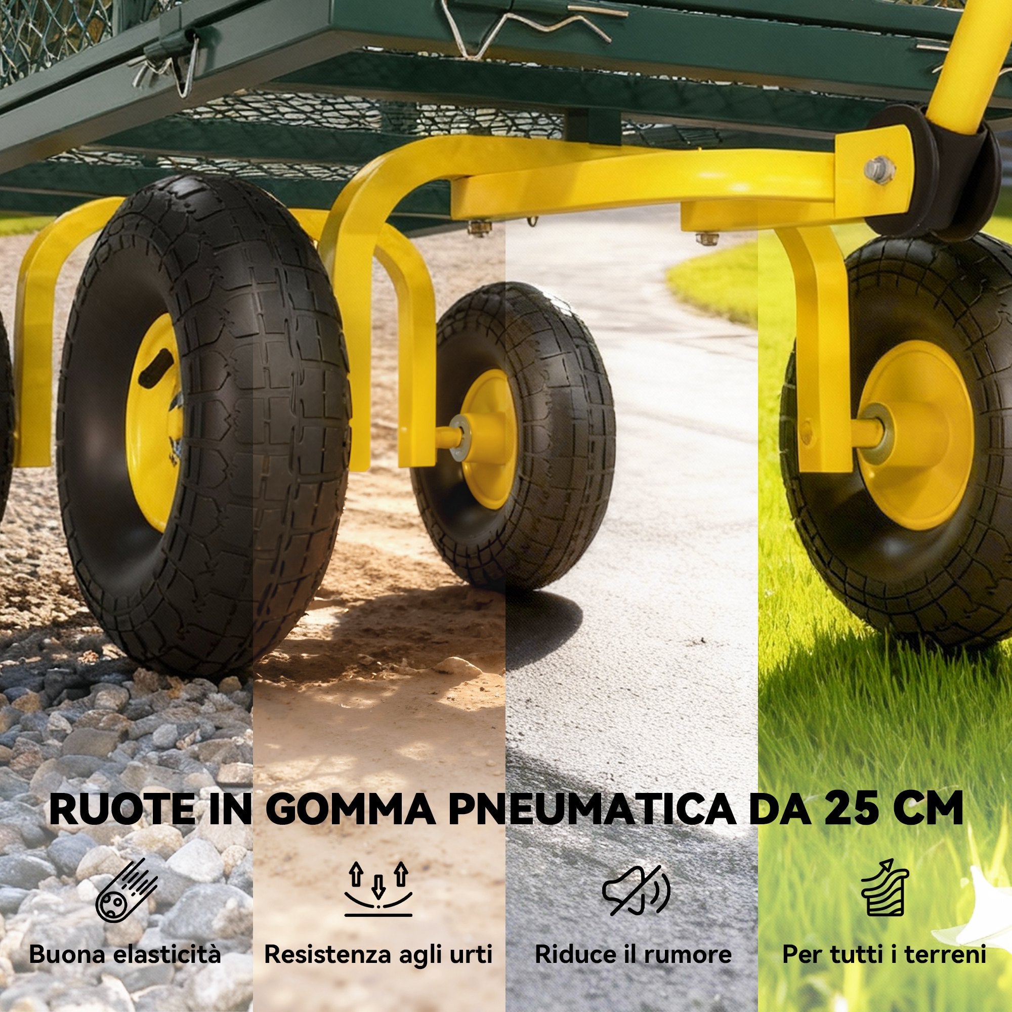 Carrello da Giardino in Acciaio 200 kg con Pareti Rimovibili e Maniglia Sterzante