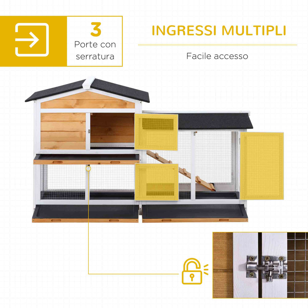 Gabbia per Conigli da Esterno con Casetta e Rampa