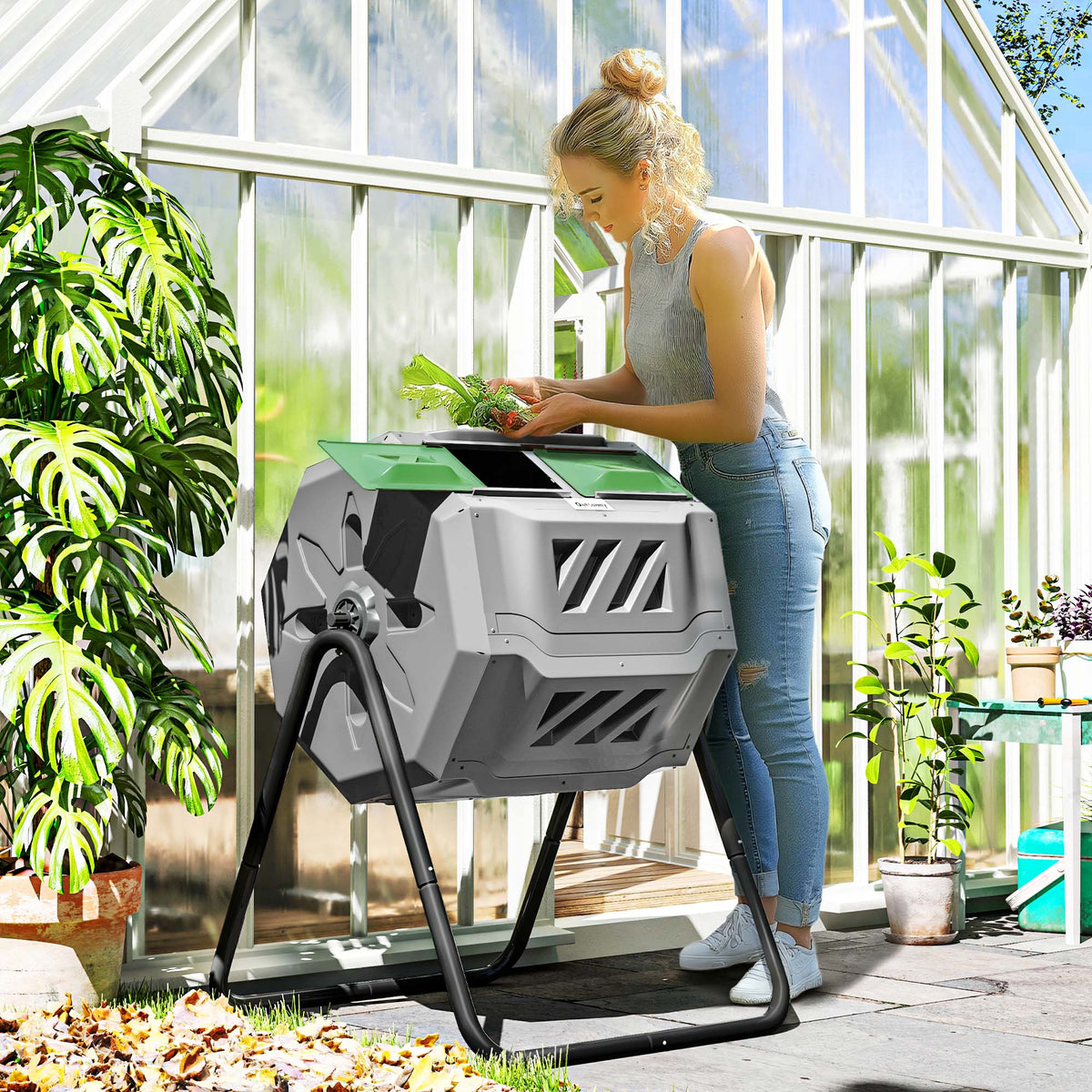 Compostiera da Giardino Girevole a 2 Sezioni