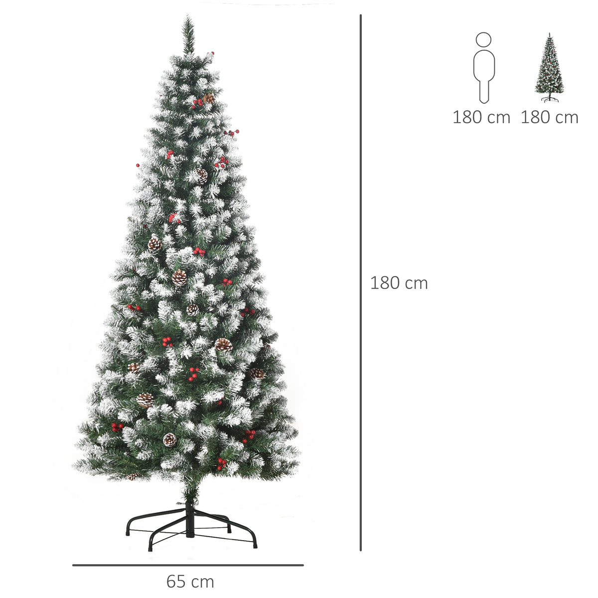 Albero di Natale 180 cm con Bacche Rosse e Pigne