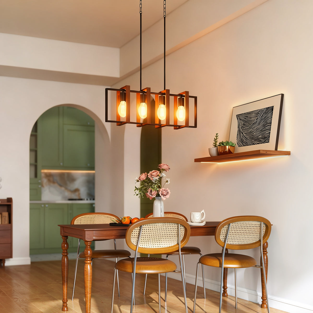 Lampadario Rustico Nero e Marrone a 4 Cornici