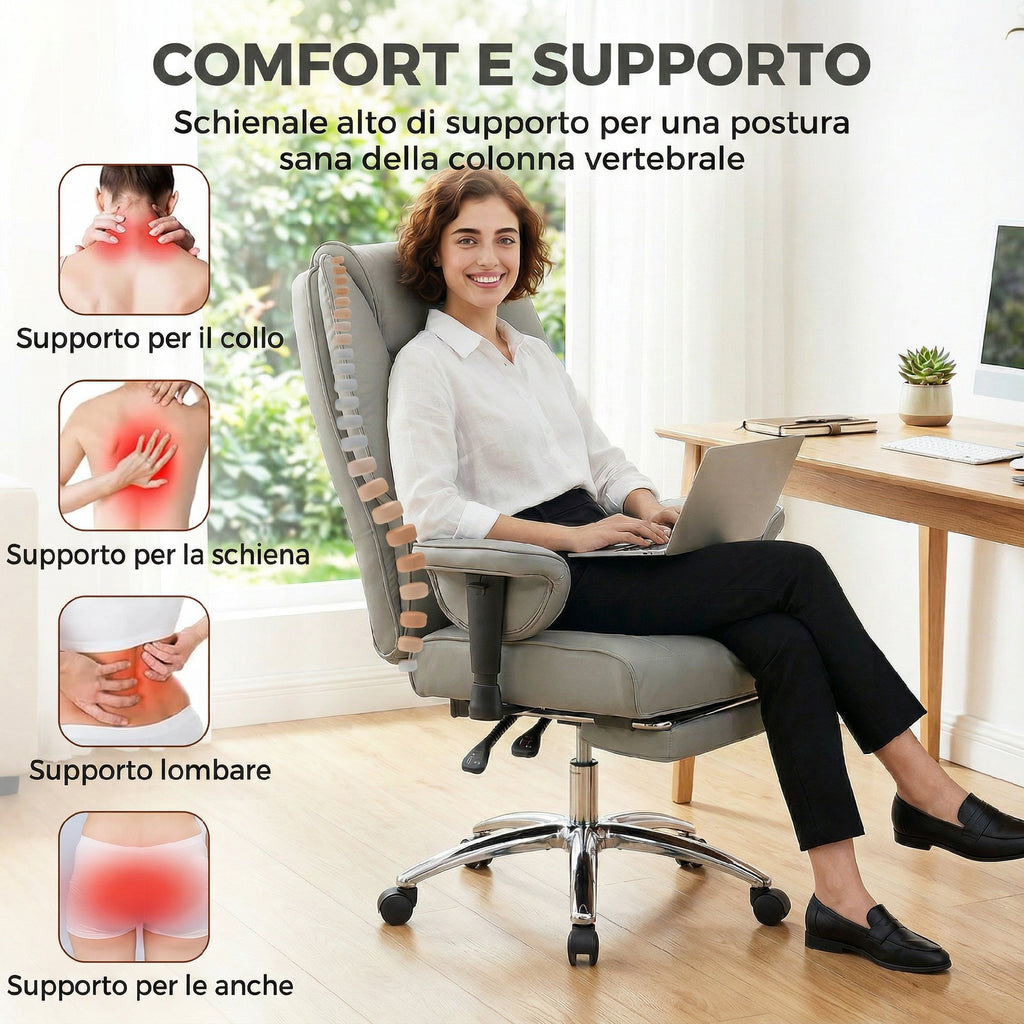 Sedia Ufficio Ergonomica Reclinabile con Poggiapiedi
