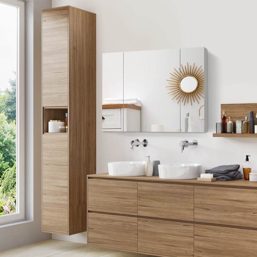 Specchio Bagno Contenitore LED 90 cm con Ripiani