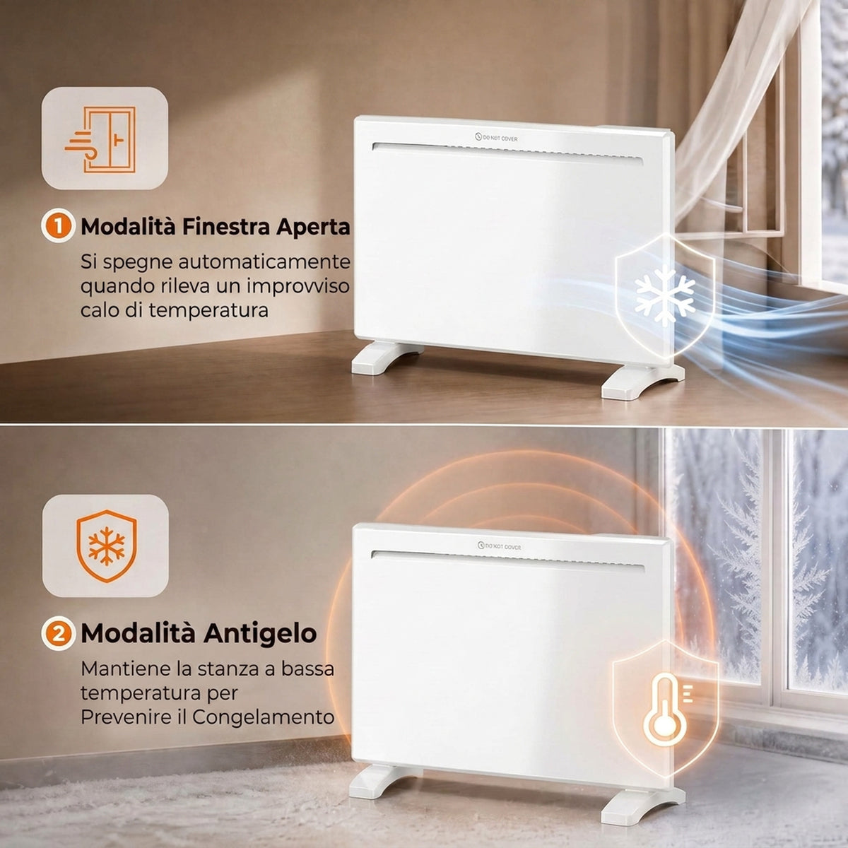 Radiatore Elettrico Smart da Parete 1500W con Programmatore