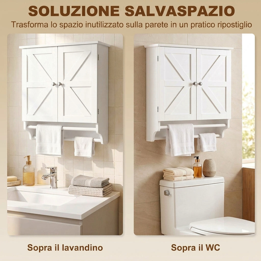 Mobiletto Bagno Pensile con 2 Ante e Portasciugamani